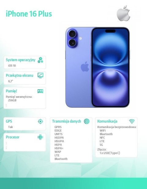 IPhone 16 Plus 256GB - Ultramaryna Apple