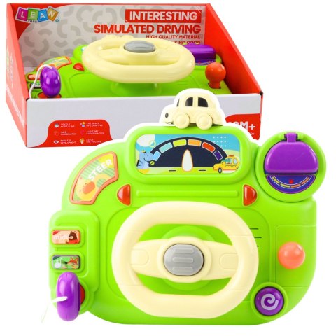 Kierownica Interaktywna Dla Dzieci Symulator Jazdy Światła Dźwięki Zielona LEAN Toys