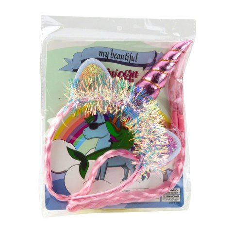 Opaska Do Włosów Jednorożec Róg Uszy Warkocze Różowa LEAN TOYS