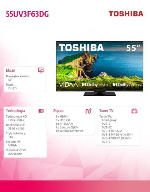 Telewizor LED 55 cali 55UV3F63DG Toshiba