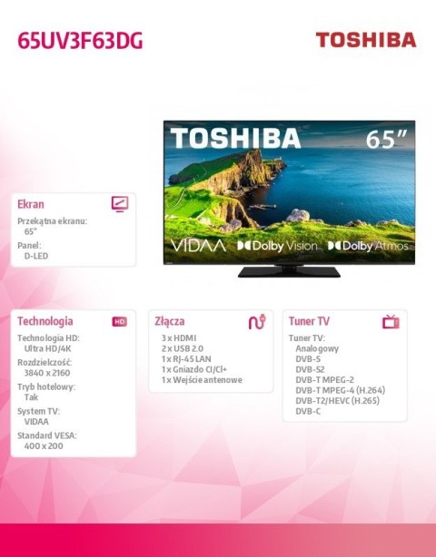 Telewizor LED 65 cali 65UV3F63DG Toshiba