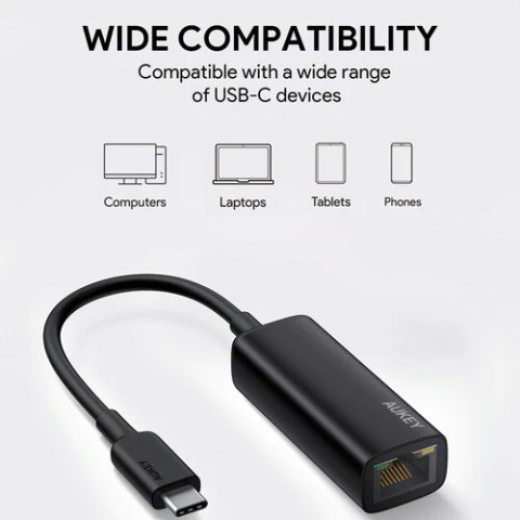 CB-A30 aluminiowa karta sieciowa USB-C Gigabit 10/100/1000 Mbps RJ45 | 1 Gb/s | USB 3.0 Typ C | diody LED AUKEY
