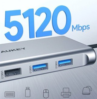 CB-C89 aluminiowy Hub USB-C | 10w1 | RJ45 Ethernet 10/100/1000Mbps | 4xUSB | HDMI 4k@30Hz | SD i microSD | USB-C Power Delivery  AUKEY