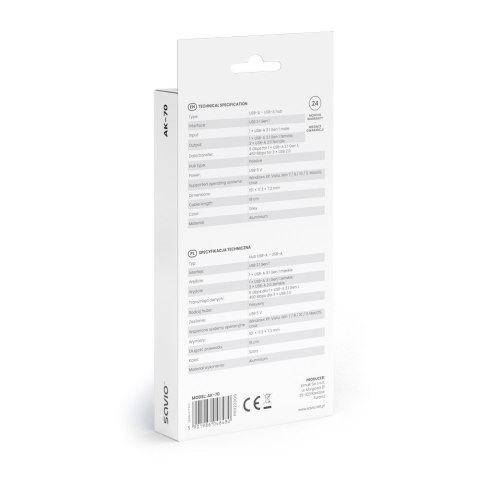 Hub 4 porty USB-A - 3 x USB-A 2.0, 1 x USB-A 3.0, 5 Gbps, Aluminium, AK-70 Savio