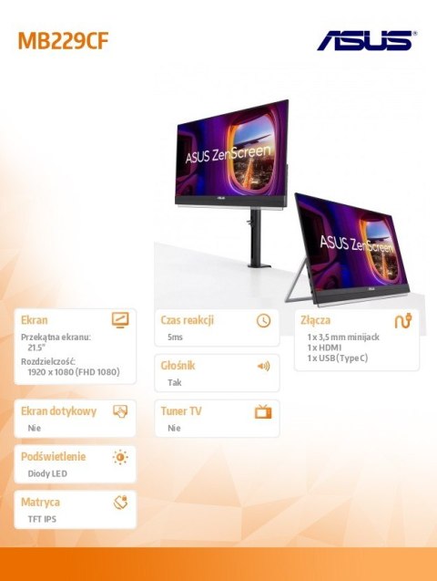 Monitor 21.5 cala MB229CF Asus