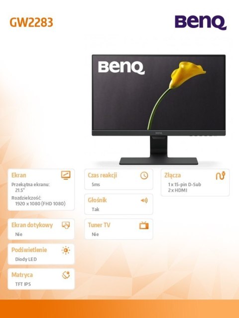 Monitor 22 GW2283 LED 5ms/IPS/20mln:1/GL/HDMI Benq