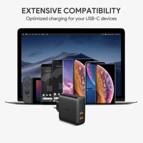 PA-D5 GaN ładowarka sieciowa 2xUSB C Power Delivery 3.0 63W 6A Dynamic Detect AUKEY