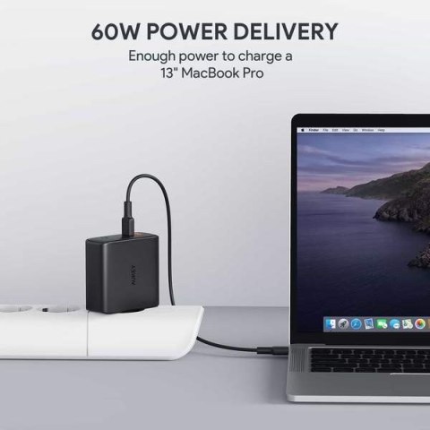 PA-D5 GaN ładowarka sieciowa 2xUSB C Power Delivery 3.0 63W 6A Dynamic Detect AUKEY