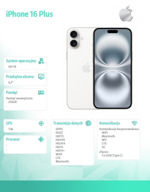 IPhone 16 Plus 256GB - Biały Apple