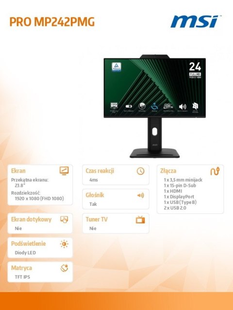 Monitor 23.8 cala PRO MP242PMG LED/FHD/Flat/120Hz/czarny MSI