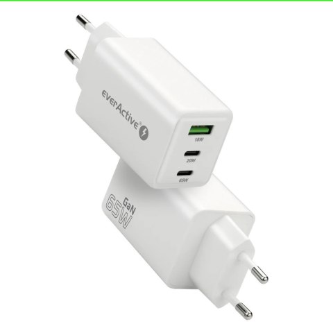 Ładowarka sieciowa GAN QC 4+ 65W 1XUSB 2XUSB-C biała SC-655Q EverActive