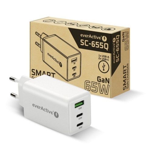 Ładowarka sieciowa GAN QC 4+ 65W 1XUSB 2XUSB-C biała SC-655Q EverActive
