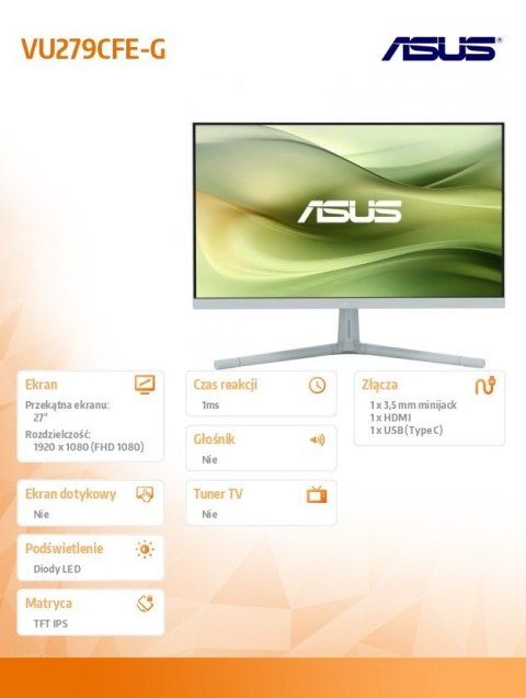 Monitor 27 cali VU279CFE-G VU IPS 100Hz HDMI USB-C 15W Asus