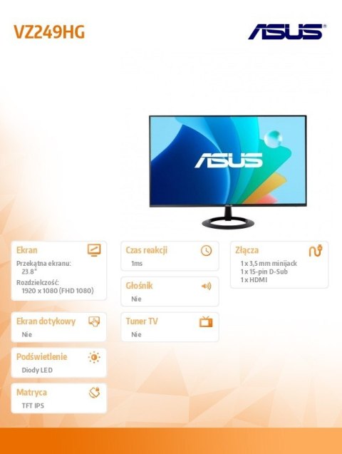 Monitor 23.8 cala VZ249HG IPS 120Hz HDMI D-SUB Asus