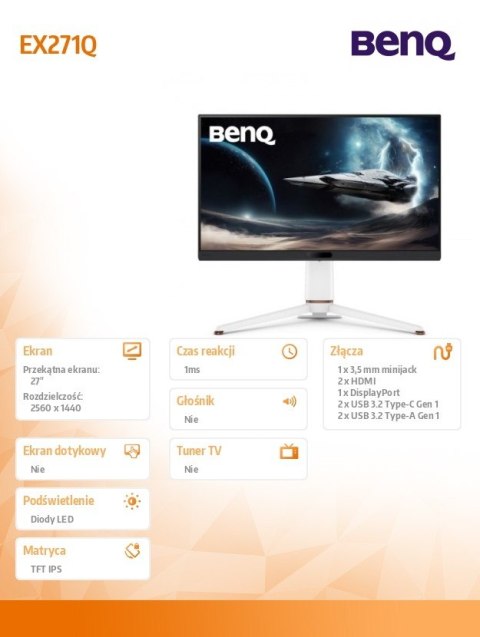 Monitor 27 cali EX271Q 2K IPS IPS/180Hz/2K/Gaming Benq