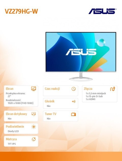 Monitor 27 cali VZ279HG-W IPS 120Hz HDMI VGA Asus
