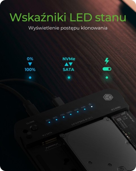 Stacja dokująca/klonująca IB-2915MSCL-C31 M.2 dla M.2 0NVMe i SATA 2,5/3,5 SSD/HDD IcyBox