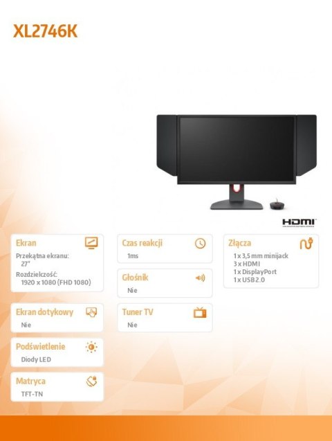 Monitor gamingowy BENQ XL2746K LED 1ms/240Hz/FullHD ZOWIE