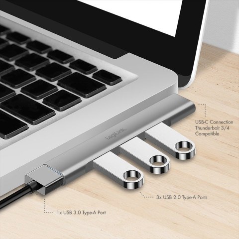 Smukły HUB USB-C do 1x USB-A 3.0 3xUSB-A 2.0 LogiLink