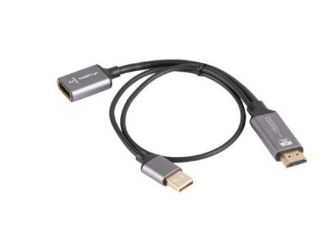 Adapter HDMI(M)-Displayport(F)4K na kablu 20cm srebrny Lanberg