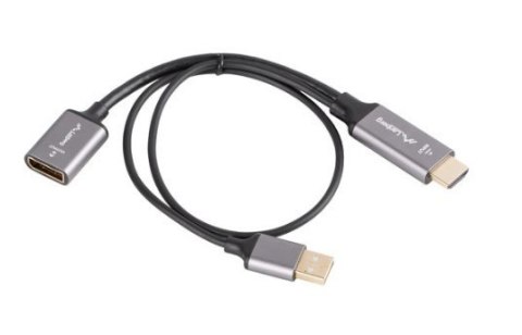 Adapter HDMI(M)-Displayport(F)4K na kablu 20cm srebrny Lanberg