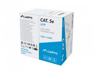 Kabel LAN UTP kat.5E 100M Drut CU szary fluke passed Lanberg