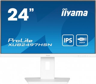 Monitor 24 cale XUB2497HSN-W2 IPS, USB-C Dock, HDMI, DP, 300cd, Pivot, HAS, biały /5y/ IIYAMA