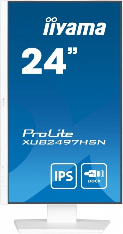 Monitor 24 cale XUB2497HSN-W2 IPS, USB-C Dock, HDMI, DP, 300cd, Pivot, HAS, biały /5y/ IIYAMA
