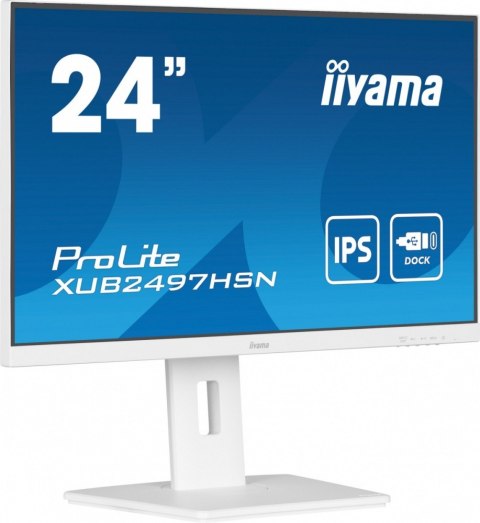 Monitor 24 cale XUB2497HSN-W2 IPS, USB-C Dock, HDMI, DP, 300cd, Pivot, HAS, biały /5y/ IIYAMA