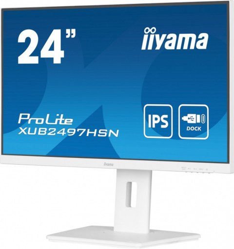 Monitor 24 cale XUB2497HSN-W2 IPS, USB-C Dock, HDMI, DP, 300cd, Pivot, HAS, biały /5y/ IIYAMA
