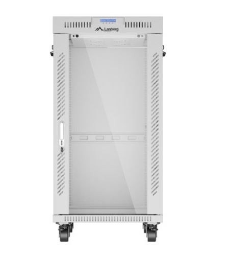 Szafa stojąca rack 19 cali 22U 600x800 szara drzwi szklane LCD flack pack Lanberg