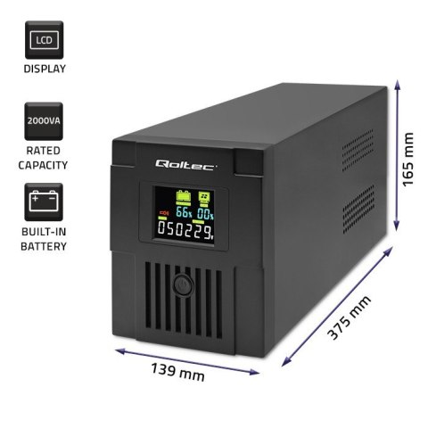 Zasilacz awaryjny UPS | Monolith | 2000VA | 1200W | LCD | USB Qoltec