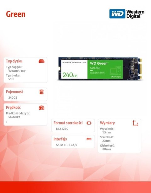 Dysk SSD Green 240GB SATA M.2 2280 WDS240G3G0B Western Digital