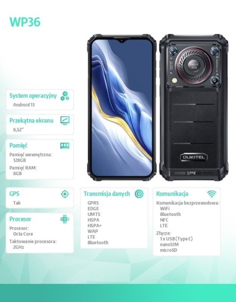 Smartfon WP36 4G 8/128GB IP69K Czarny OUKITEL