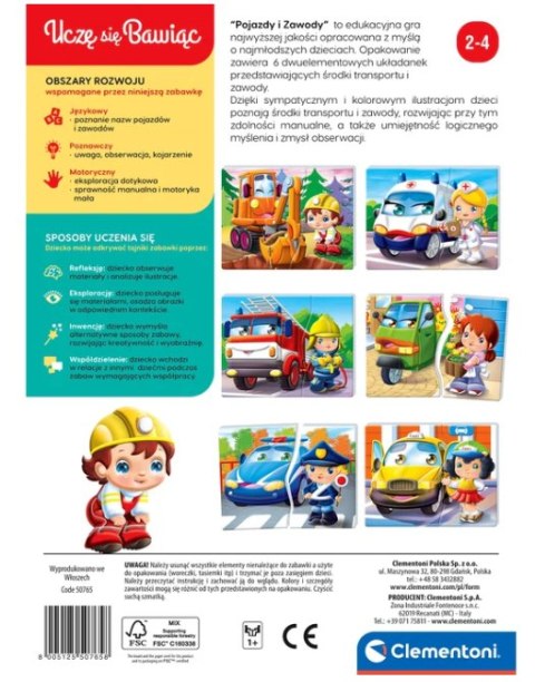 Gra edukacyjna Pojazdy i Zawody Uczę się Bawiąc Język Polski Clementoni 50765 Clementoni