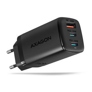 ACU-DPQ65 Ładowarka sieciowa, GaN 65W, 3x port (USB-A + dual USB-C), PD3.0/QC4+/PPS/Apple, czarna AXAGON