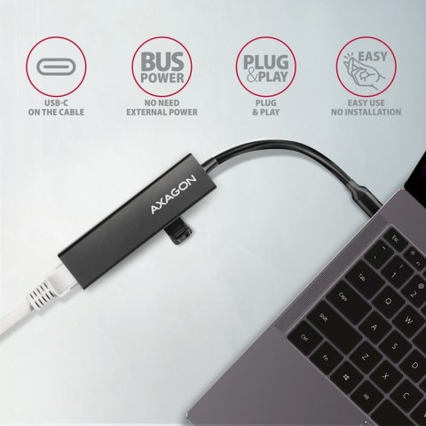 HMC-GL3A Wieloportowy hub USB 4in1, 5Gbps, 3x USB-A + GLAN, 20cm USB-C kabel AXAGON