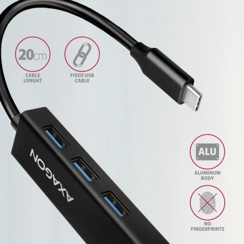 HMC-GL3A Wieloportowy hub USB 4in1, 5Gbps, 3x USB-A + GLAN, 20cm USB-C kabel AXAGON