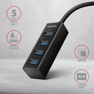 HUE-M1AL Hub 4-portowy Mini metalowy USB 3.2 Gen 1, 1.2m USB-A kabel AXAGON