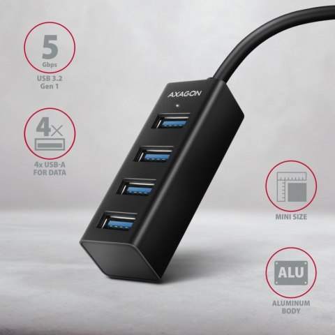 HUE-M1AL Hub 4-portowy Mini metalowy USB 3.2 Gen 1, 1.2m USB-A kabel AXAGON