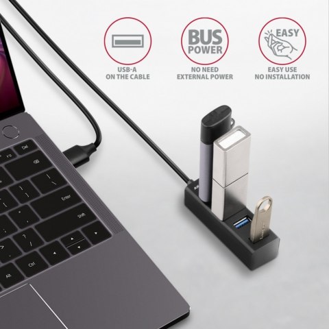 HUE-M1AL Hub 4-portowy Mini metalowy USB 3.2 Gen 1, 1.2m USB-A kabel AXAGON
