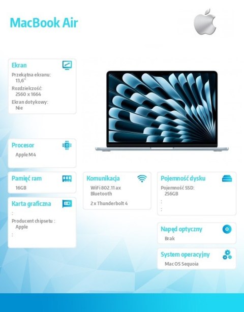 MacBookAir 13 cali /8C GPU/16GB/ 256GB Niebieski Apple