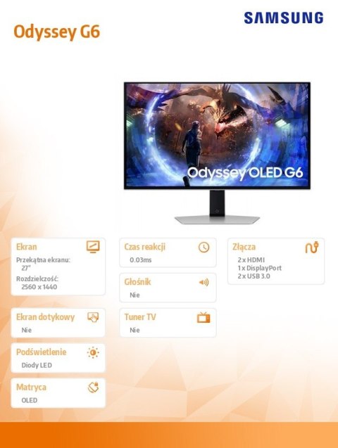Monitor gamingowy Odyssey G6 27 cali LS27DG600SUXEN Samsung