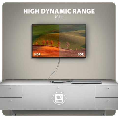 RVC-HI8KPD Adapter aktywny USB-C -> HDMI 8K/60Hz, Aluminum, PD100W, 16cm kabel AXAGON