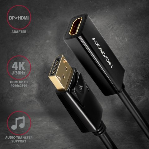 RVD-HI14N Adapter aktywny Displayport -> HDMI 1,4, 4K/30Hz, kabel 18cm AXAGON