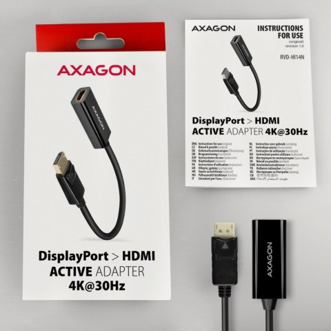 RVD-HI14N Adapter aktywny Displayport -> HDMI 1,4, 4K/30Hz, kabel 18cm AXAGON