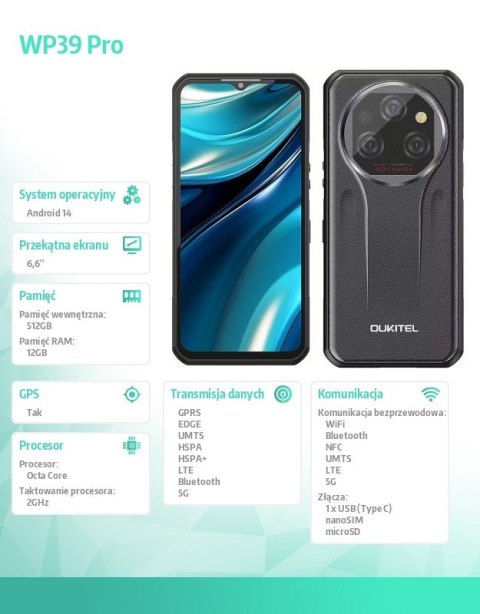 Smartfon WP39 Pro 5G 12/512GB IP69K Szary OUKITEL