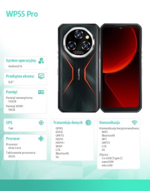 Smartfon WP55 Pro 5G 16/512GB IP69K Pomarańczowy OUKITEL