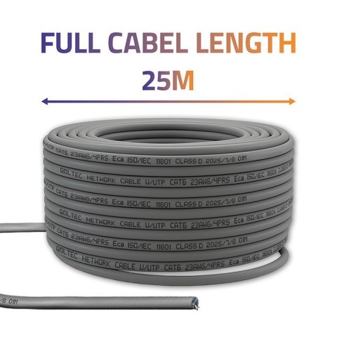 Kabel Patchcord sieciowy skrętka UTP | Miedziany Cu | CAT6 | Highspeed 1Gb/s | LAN | 25m | Szary Qoltec
