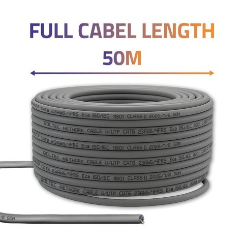 Kabel patchcord sieciowy skrętka UTP | Miedziany Cu | CAT6 | Highspeed 1Gb/s | LAN | 50m | Szary Qoltec